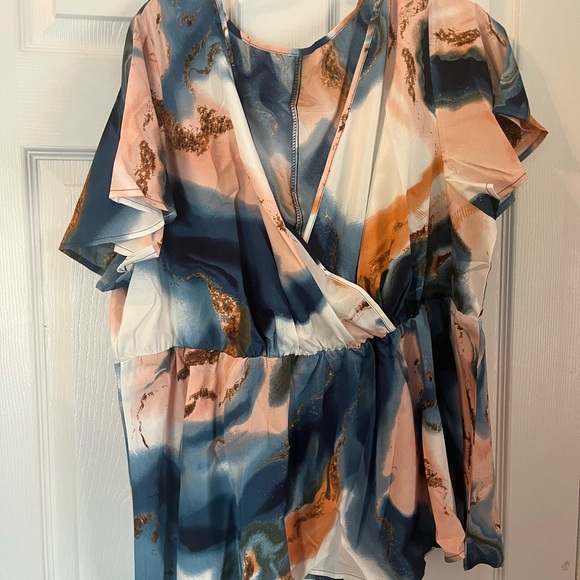 Plus Size Elegant V-Neck Belted Trendy Summer Tie Dye Blouse Tunic Top 12W -20W - Picture 8 of 10